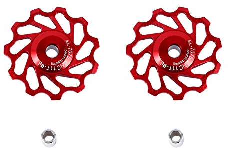 2 Stücke Schaltwerk Riemenscheibe Fahrrad Stützrad Riemenscheibe Keramik Riemenscheibe Schaltwerk Führungsrolle Teil für Mountainbike Rennrad(11T-Rot)