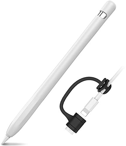 AHASTYLE Custodia in silicone per Apple Pencil 1a generazione [cavo adattatore con cavo aggiuntivo] Custodia protettiva antiscivolo compatibile con Apple Pencil di prima generazione (1 confezione,