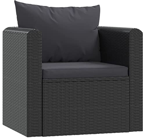 vidaXL Sessel mit Auflagen Gartenmöbel Sofa Lounge Gartensessel Rattansessel Loungesessel Gartensofa Relaxsessel Poly Rattan Schwarz