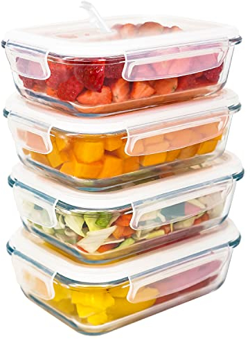 LG Luxury & Grace Pack 4 Fiambrera de Cristal 600 ml. Recipientes Herméticos con Válvula de Vapor. Envases Contenedores. Recipiente Aptos para Microondas, Horno, Lavavajillas y Congelador. Sin BPA.