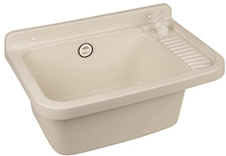 Sanitop-Wingenroth Ausgussbecken mit Seifenspender und Ablagefläche rechts, 50 cm, Kunststoff in creme-weiß