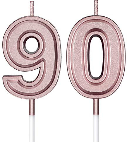 BBTO 90th Birthday Candles Cake Number Candles Happy Birthday Cake Topper Decorations for Birthday Wedding Anniversary Celebration Supplies (Rose Gold)