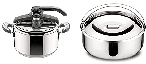 Lagostina Novia Vitamin Lagoeasy'Up Pentola A Pressione, 5 L, Acciaio Inox 18/10 & Accessorio Per Pentola A Pressione Scodello, Acciaio Inox, Diametro 22 Cm Per Capacità 5 Litri