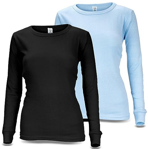 Black Snake Damen Thermo Unterhemden Set | 2 Langarm Unterhemden | Funktionsunterhemden | Thermounterhemden 2er Pack - Hellblau/Schwarz - L