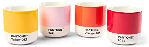 PANTONE Porzellan Macchiato Thermobecher, 4er-Set: Yellow 12 C, Red2035 C, Orange 021 C, Light Pink 182C