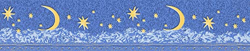 Blaue Bordüre mit Sternen und Mond | Schlafzimmer und Kinderzimmer Tapetenbordüre mit Bergen | Papierbordüre mit Vinyl