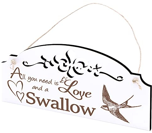 Schild Schwalbe Deko 20x10cm - All you need is Love and a Swallow - Holz Wanddeko Dekoration Wand