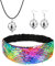 3 Stück 1970er Disco Kostüm Zubehör Set mit Pailletten Stirnband Bling Discokugel Ohrringe Halskette für Mädchen Kugel Kette Halskette Spiegelkugel Ohrringe für Mädchen Sport