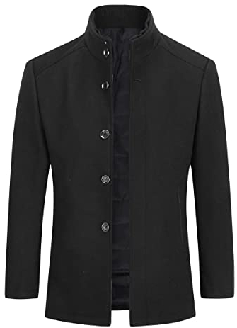 Sliktaa Mens Wool Coat Thick Trench Coat Stand Collar Warm Jacket Coats Winter Overcoat(1*Jacket+1*Gilet),Black,S