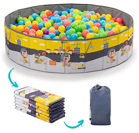 RUGUIES- Piscina de Bolas para Niños- Parque de Bolas Infantil-Piscina Bolas Redonda para Bebés-Plegable y Portátil-Cubo Juguetes Interior y Exterior- (Bolas no Incluidas) (CONSTRUCTIONS, 80x26cm)