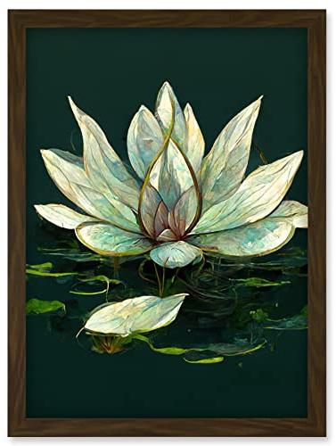 Doppelganger33 LTD Peaceful Elegant Water Lily Modern Tranquil Artwork Framed Wall Art Print A4