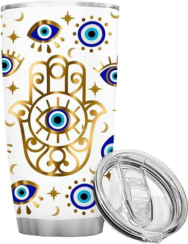 ATHAND Evil Eyes Kaffeebecher, isoliert, Becher mit Deckel, 590 ml, Edelstahl-Vakuumbecher, Reise-Eiskaffeebecher, tolles Geschenk zum Geburtstag, Muttertag, für Frauen und Mütter (böser Blick)