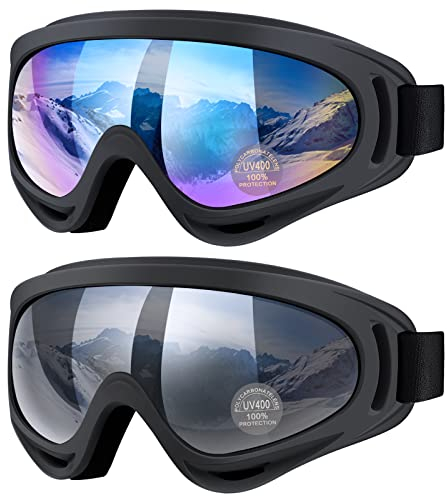 Vatefery Ski Goggles,Skiing Snowboard Goggles for Men & Women kids,Boys & Girls, Youth,Anti-glare,Anti-fog Snowboarding Snow Goggles Glasses 2-Pack, B.Grey&Black