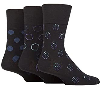 SockShop Gentle Grip Mens Patterned Socks Argyle Striped Spotty Casual Honeycomb Top Comfort Cuff, Pack of 3