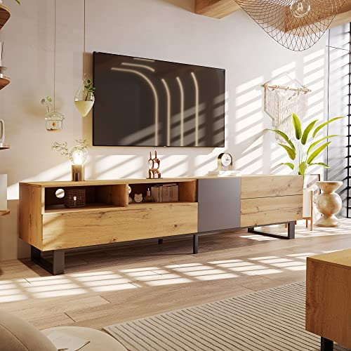 KecDuey Armario para TV (180 cm, superficie brillante, con vetas de madera, bancos de TV y bajos)