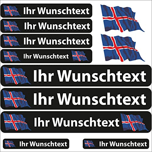 INDIGOS UG Fahrrad Aufkleber Island - 13 Fahnenaufkleber wehend - Sticker selbst gestalten - Autoaufkleber- Motorrad - Namensaufkleber wasserfest personalisiert - Wunschtext