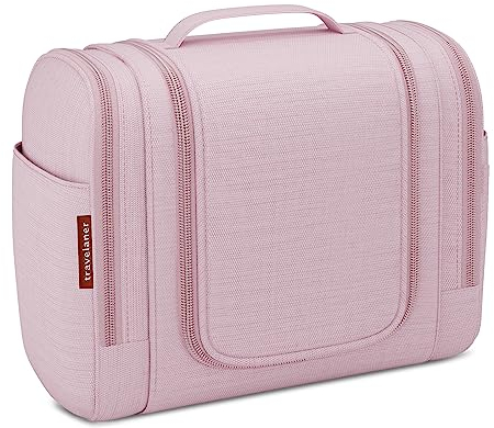 Travelaner Kulturbeutel zum Aufhängen für Damen, Herren und Kinder, 7 Liter Stauraum, 3-in-1 Kulturtasche, Kosmetiktasche für Reise, Waschtasche, Waschbeutel, Wasserabweisend, Rosa