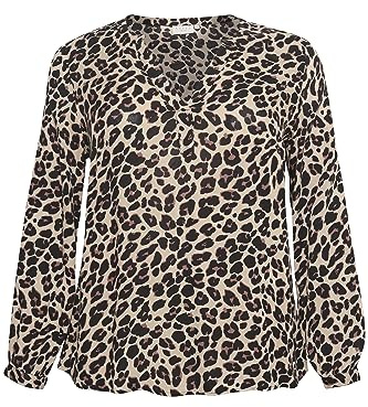 KAFFE CURVE Langarm-Bluse KCmirta 46, Leopard Print 46