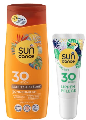 SUNDANCE 2er-Set Sonnenschutz: Sonnenmilch SCHUTZ + BRÄUNE LSF 30 ohne Selbstbräuner, ohne Octocrylene, mit UVA+UVB-Schutz (200 ml) + Lippenpflege MINZE LSF 30 (10 ml), 210 ml