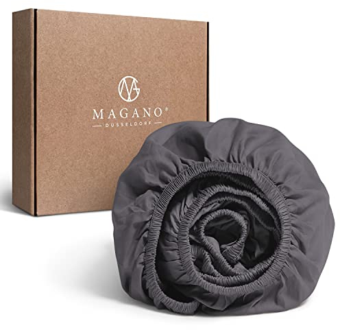 MAGANO® Luxus Spannbettlaken 200x200 Boxspringbett Topper Grau | Bambus & Baumwolle Satin | 400 TC Premiumqualität | Spannbetttuch Bettlaken 200x200cm | Anthrazit Dunkelgrau