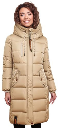 MARIKOO Damen Wintermantel Winterjacke mit Kapuze Steppmantel B941 [B941-Yuik-Beige-Gr.S]