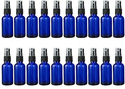 Uposao 20 botellas vacías azules de 20 ml para perfume, botella de spray de niebla fina, botella de viaje, atomizador cosmético para aceites esenciales, fragancia, aromaterapia, farmacia