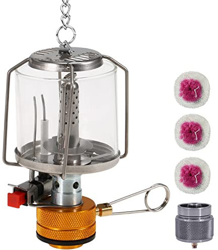 Tragbare Camping-Gaslaterne im Freien Piezo Ignition Mini-Gaszeltlampe mit 3 Mänteln und Adapter