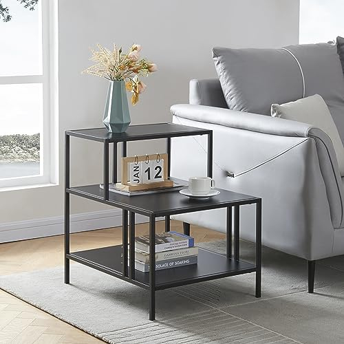 [en.casa] Beistelltisch Kumlinge Sofatisch mit 3 Ablagen Wohnzimmertisch Leiterförmiger Couchtisch Minimalistisches Design 50x60x60 cm für Wohn-und Schlafzimmer Büro Eingangsbereich Schwarz