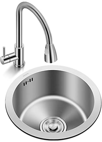 Küchenspülen aus Edelstahl mit Wasserhahn und Abfluss, modernes silbernes Wohnmobil-Waschbecken, Einzelbecken, Bar-Vorbereitungsspüle, verwendet in Innen- und Außenküchen (Größe: 30 x 30 x 2