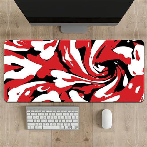 Tapis de Souris XXL Rouge Blanc Noir Tapis de Souris Gaming 900x400x2mm Grand Tapis de Souris Tapis de Bureau à Bords Cousus Base en Caoutchouc antidérapante pour Gamer PC Ordinateur Portable