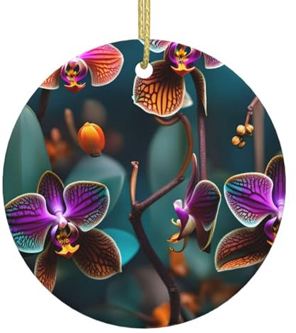Teal And Orange Orchid Enthralling Christmas Ceramic Round Ornament,Stunning Christmas Themed Ceramic Showpiece