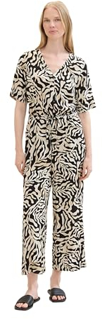 TOM TAILOR Damen Klassischer Overall mit Gürtel , black cut palmtree design, 36