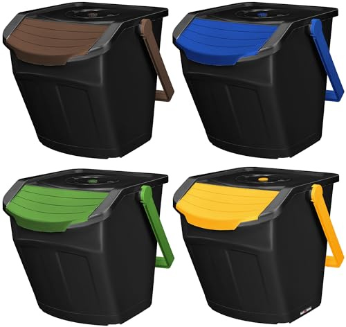 KOTARBAU® Mülltrennsystem Mülleimer Küche 4 Fächer Abfalleimer Deckel Plastik Küchenabfalleimer Küchenmülleimer Recycling System Trennsystem Müllsystem Dustbin Mülltrennung Eimer Mülltrennsysteme