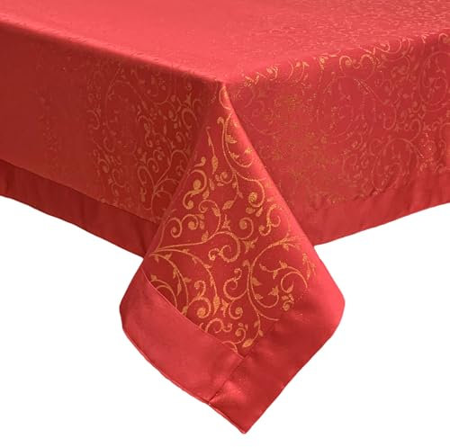 Tovaglia Natalizia Jacquard 140x240 cm 12 Posti con Lurex – Preziosa Home Modello Natalia – Copritavola Natalizio Elegante Made in Italy, Antimacchia, Idrorepellente, No Stiro