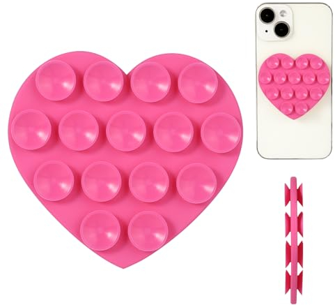 Herzform Doppelseitiger Handy Saugnapfhalter, Mehrzweck Silikon Saugnapf-Handyhalterung Süße Handyhülle klebriger Handy-Griff für Mobilgeräte Spiegel Glas (Rosa)