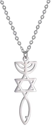 VASSAGO Messia nische Siegel Halskette Jesus Fisch Ichthys Anhänger Jüdischer David der Sterne Halskette für Frauen Männer Israelisch Hebräisch Amulett Schmuck (Silber)