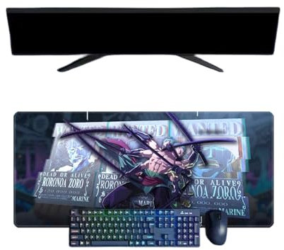 One Piece Roronoa Zoro Tapis de Souris XXL Multifonction Gaming Anime, 800x300mm, Tapis de Souris Clavier Gaming imperméable et 3mm Base en Caoutchouc antidérapant Surface Texturée