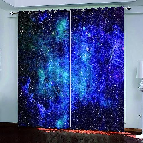 3D Verdunkelungsvorhang Ösen Dunkelblaues Galaxy-Thema,2Er Set Gardinen Wohnzimmer Gardinen Blickdicht Kinder Vorhänge Schlafzimmer Dekoschals Gard