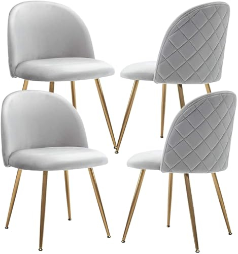 JINPALAY 4er Set Esszimmerstühle Grau Samt Küchenstuhl Polsterstuhl mit Rückenlehne Sessel Moderner Wohnzimmer Stuhl Goldene Beine (4, Grau)