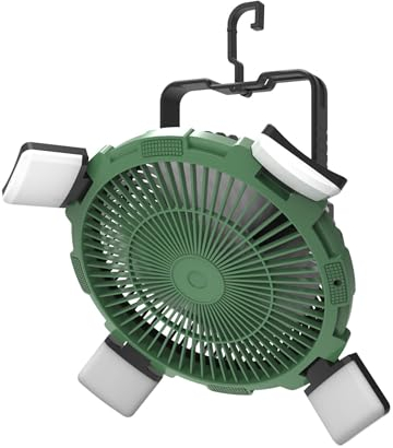 Geegear Camping Fan with LED Lights, Rechargeable Tent Fans Remote Battery Operated 4 Speed Powerful USB Desk Fan Camping Lantern with Ceiling Fan Power Bank Timer Hook for Travel Fishing BBQ