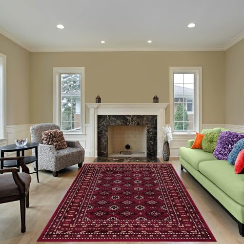 cozily® Extra Large Turkish Rugs Living Room Carpet With Soft Medium Piles, Tagab 280x380cm, Red, Jute Back Washable Area Rug For Lounge, Dining, Sitting And Bedroom Adults Rug.