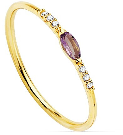 18 Karat Gold Ring Aquamarine Frau 4 mm Sechs 0,030CT-Diamanten.