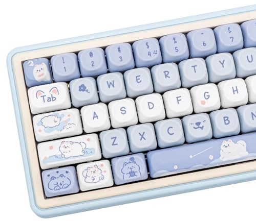COOMICKEY Blau-weiße Tastenkappen, MOA-Profil-Tastenkappen, niedlicher Welpe, benutzerdefinierte Tastenkappen für mechanische Tastatur, 132 Tasten, PBT-Tastenkappen, Farbsublimationstastenkappen