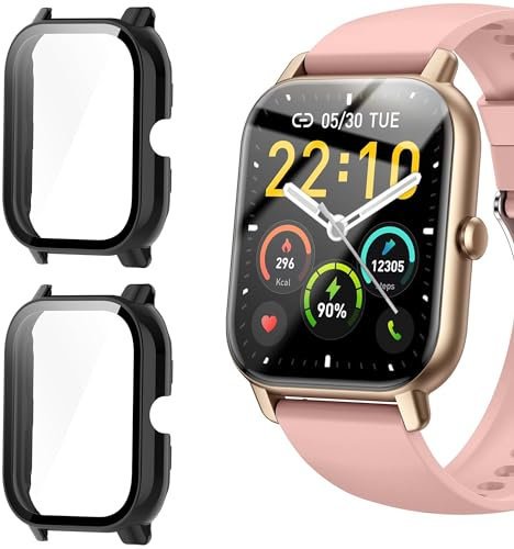 Blueshaweu Compatible DDIBBI/Nerunsa/Aptkdoe P66D Smartwatch Case - Étui Rigide avec Protecteur d'Écran - 1,85 Pouces (2 Packs-Noir)