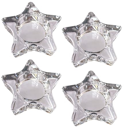 Juego de 4 portavelas de cristal transparente, varias formas, adecuados para velas de té de 4 cm de diámetro (estrella)