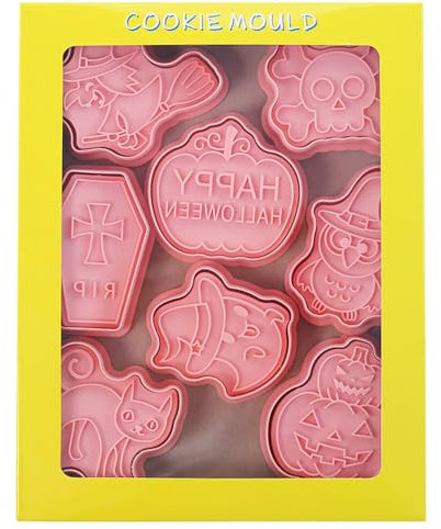 8 Pieces Halloween Cookie Cutters Plastic Halloween Cookie Cutter Set Skull Witch Ghost Pumpkin Bat Cat Cookies Cutters for Baking, B