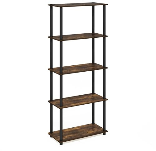 Furinno Turn-N-Tube 5-stufiges Mehrzweckregal mit Rundes PVC-Rohr, Bernsteinkiefer/Schwarz