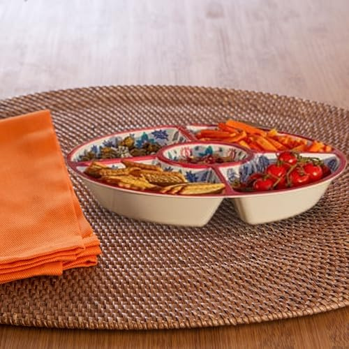 rightclick 5 Section Snack Dish for Parties, Large Plastic Tray Platters for Party Food, Reusable Serving Tray, Compartment Party Platter Trays, Plastic Snack Plate for Fruit, Candy, Nuts, Desserts