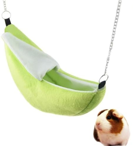 qiangXINGYai 1 Pack Hamster Hanging House Hammock Banana Design Small Animals Cotton Cage Sleeping Nest Suitable for Small Pet Bed Small Hamster Toys Cage Swing (Green)