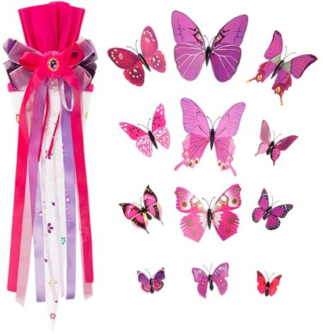 Bieiyhe Schleife Schultüte Mädchen Lila, Schultütenschleife Fußball, Zuckertüten Schleife für Schulanfang, Schultüte Bastelset Schmetterling, Schultüte Dekoration Junge mit 12pcs Schmetterling